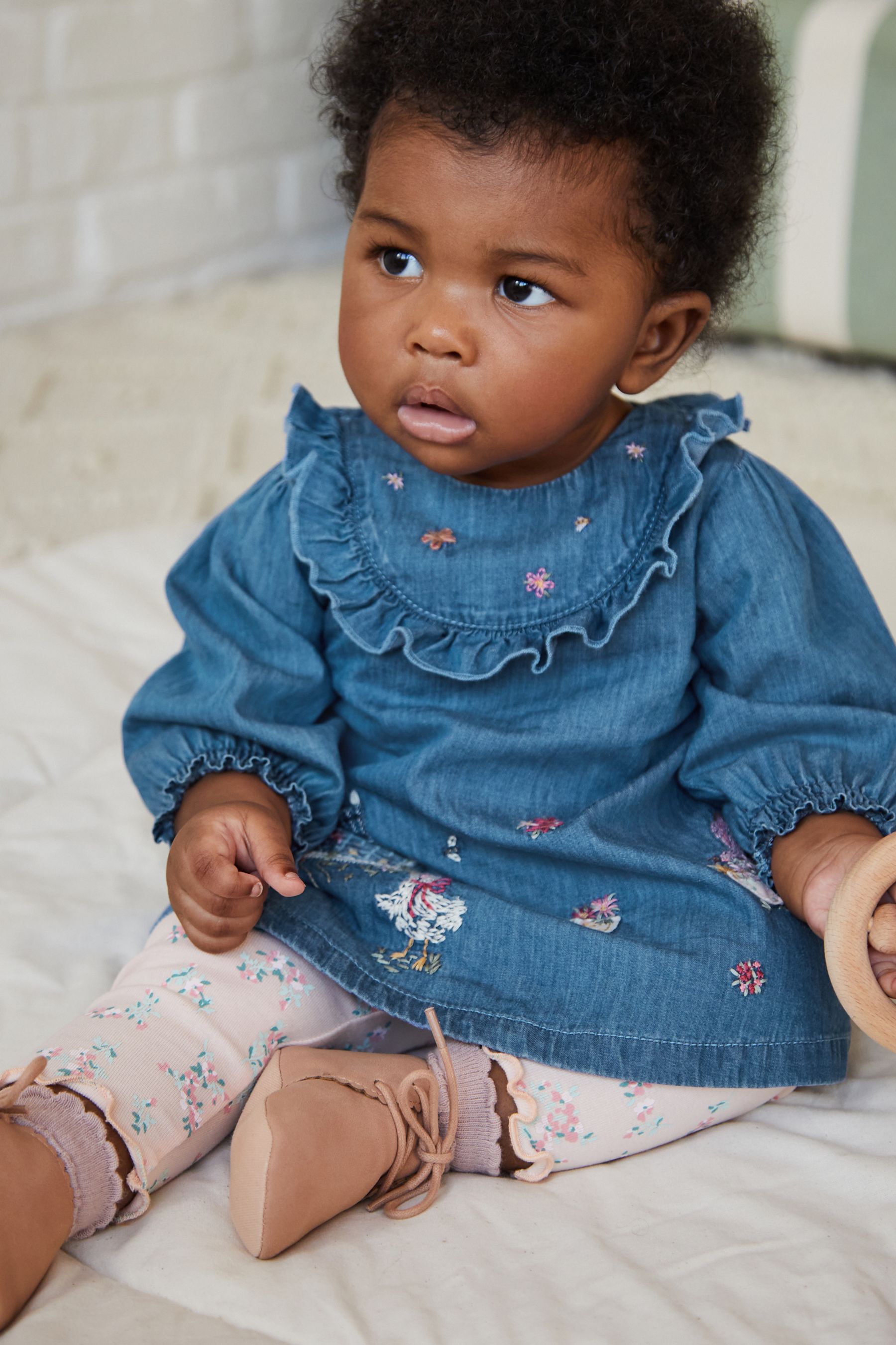 Buy Blue Bunny Embroidery Denim Baby Top And Leggings 2 Piece Set from Next Ireland