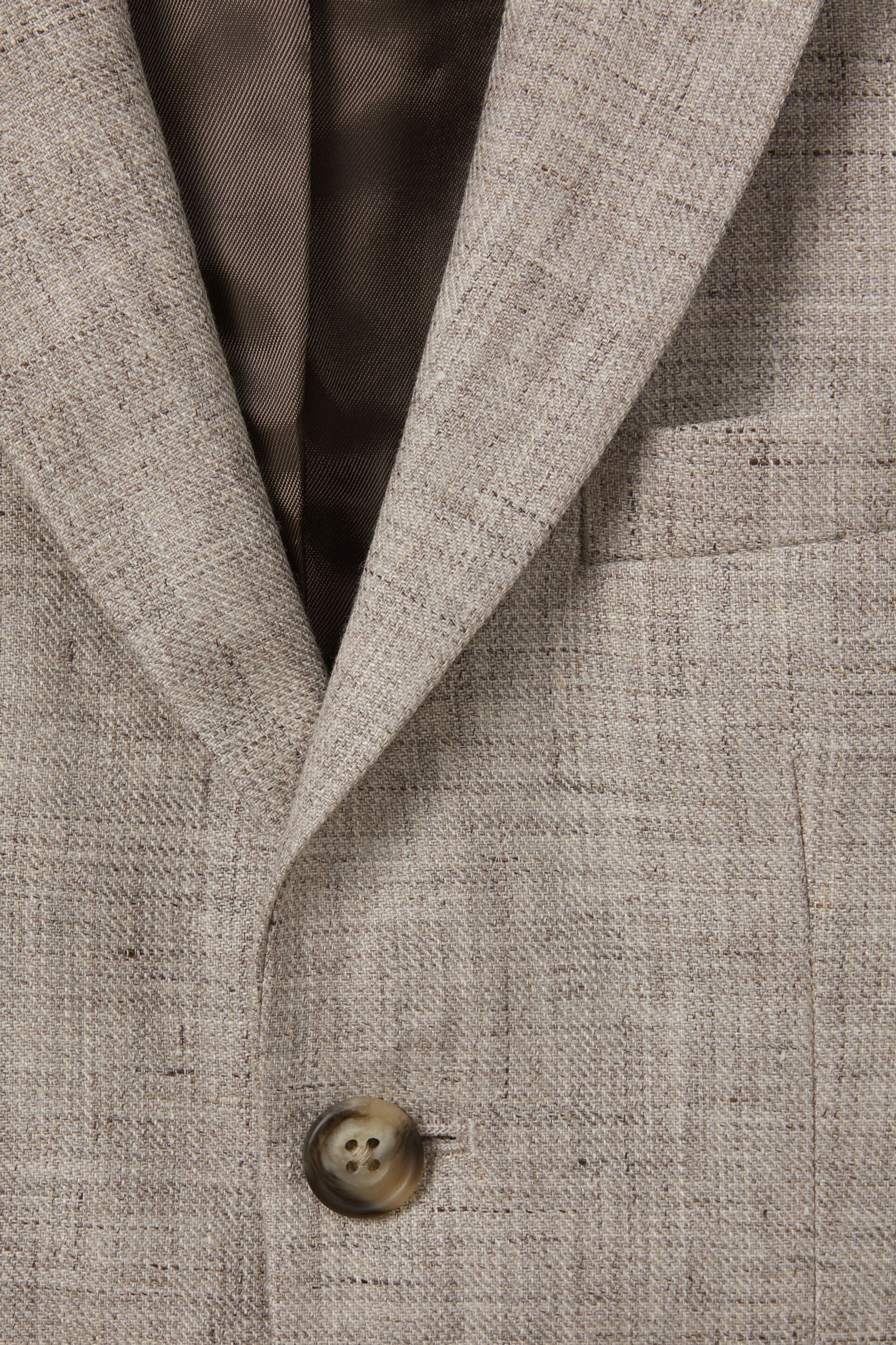 Reiss Oatmeal Auto Senior Single Breasted Textured Linen Blazer - Image 4 of 4