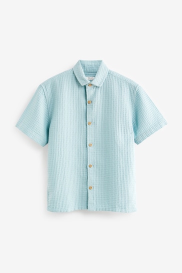 Blue Short Sleeve Textured Shirt (3-16yrs)