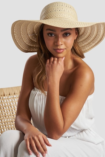 South Beach Natural Wide Brim Hat with Tie