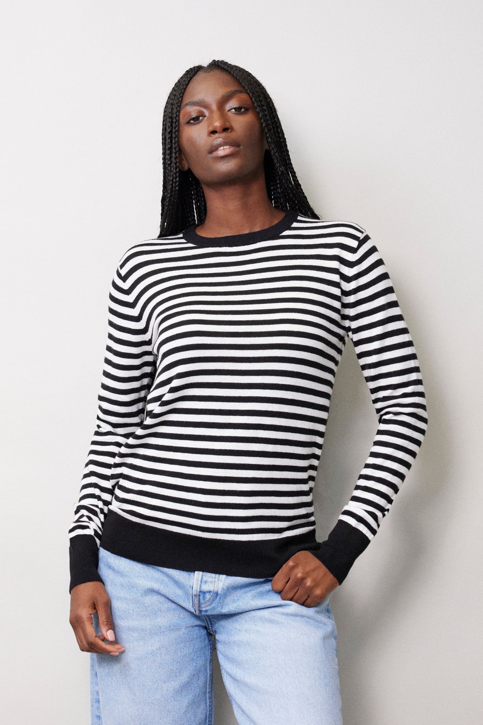 Albaray Silk Mix Stripe Crew Neck Black T-Shirt - Image 1 of 4