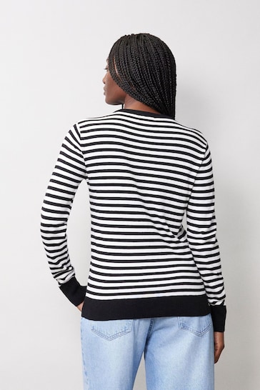 Albaray Silk Mix Stripe Crew Neck Black T-Shirt