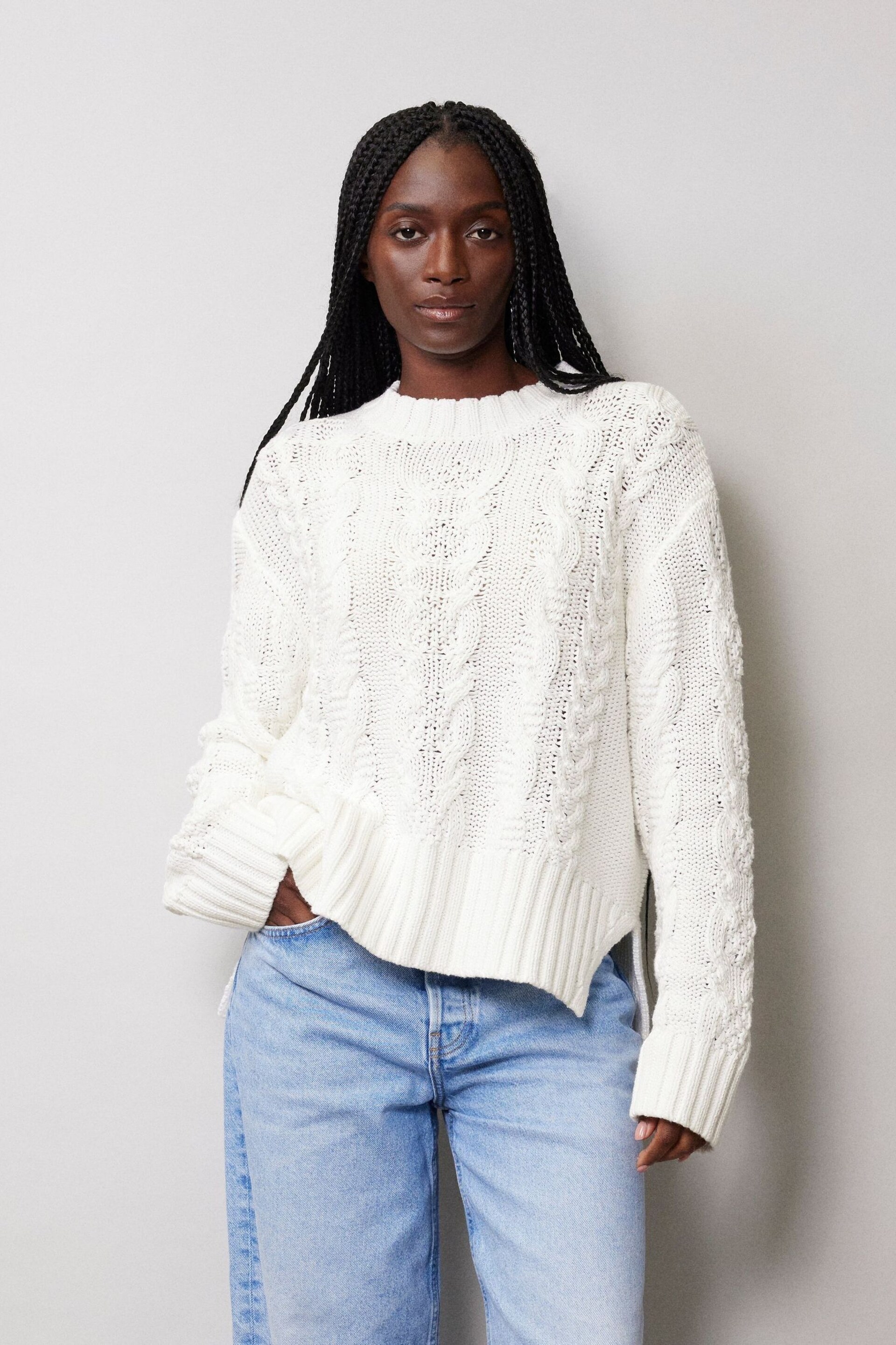 Albaray Cream Cotton Cable Jumper - Image 1 of 4