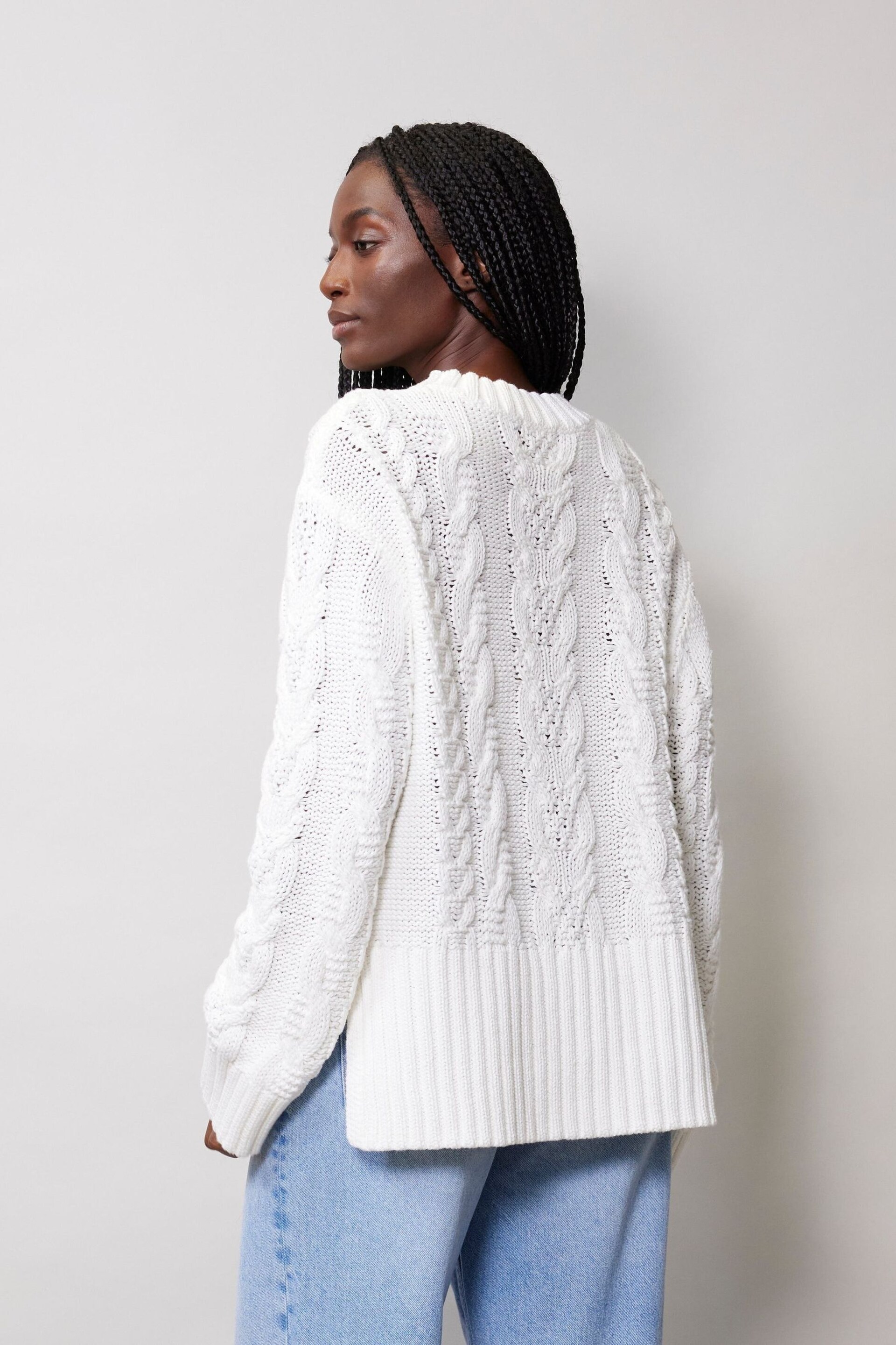 Albaray Cream Cotton Cable Jumper - Image 2 of 4