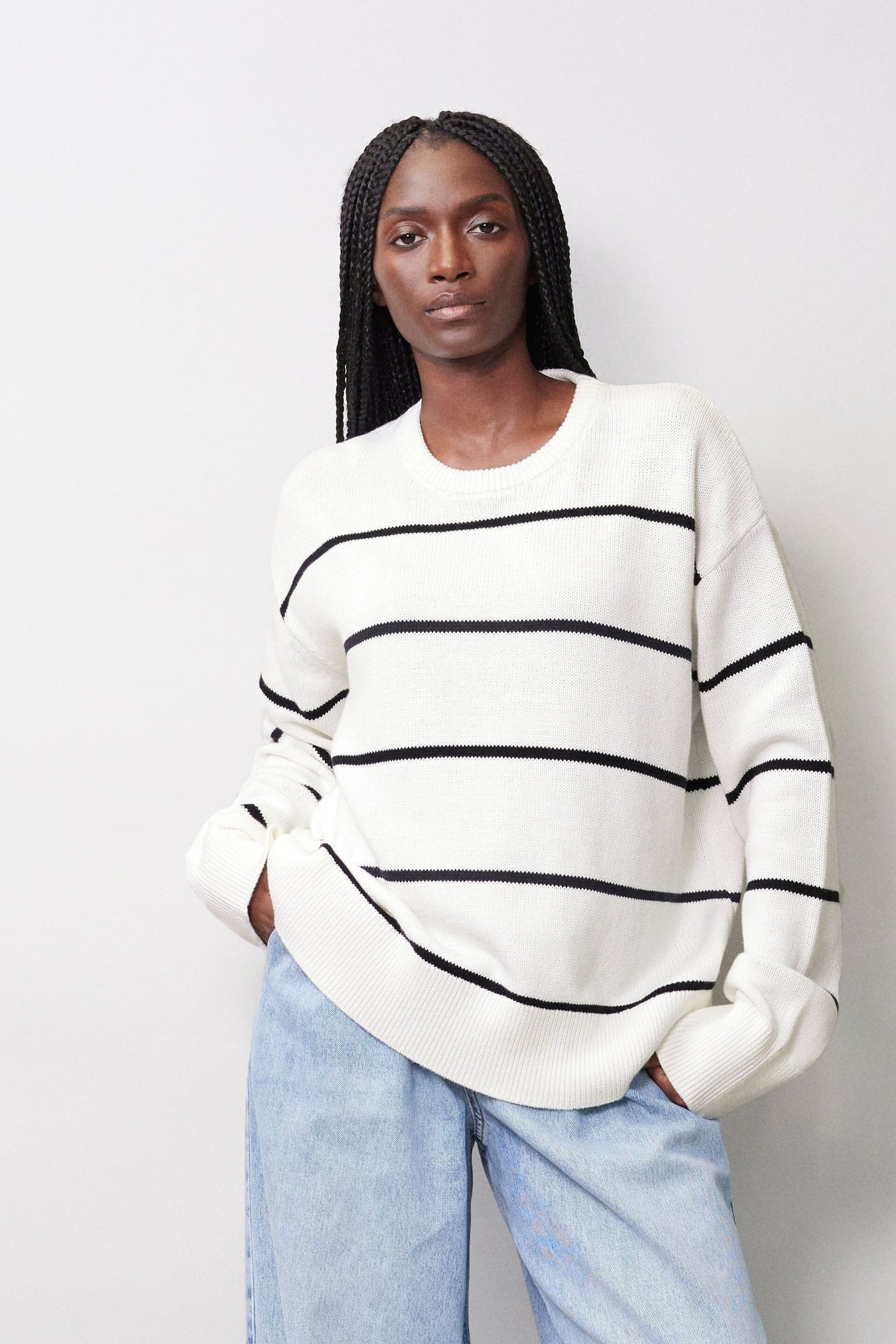 Albaray Cream Stripe Compact Knit Jumper - Image 1 of 4