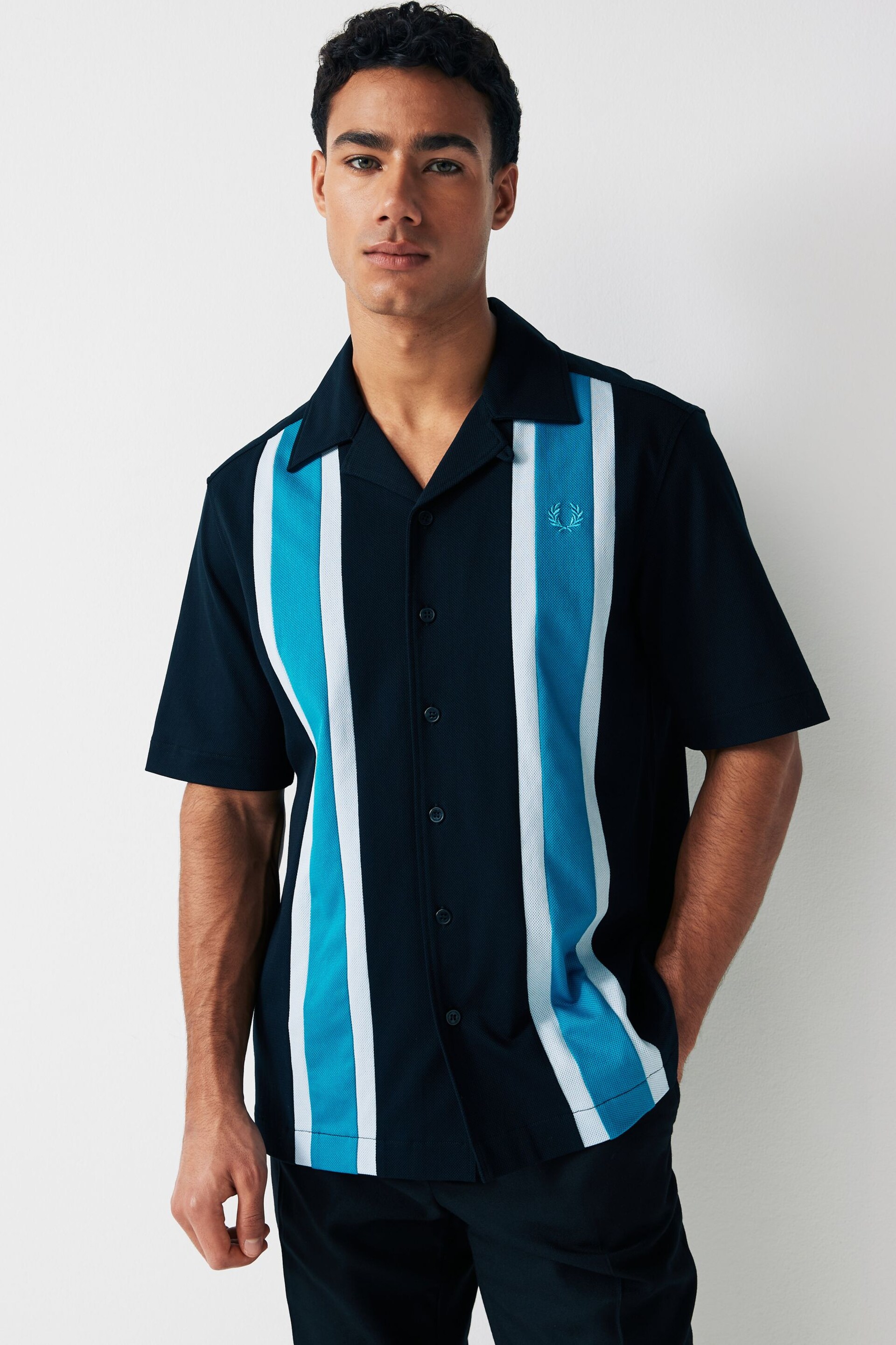 Fred Perry Panel Short Sleeve Resort Black Shirt - Image 1 of 5