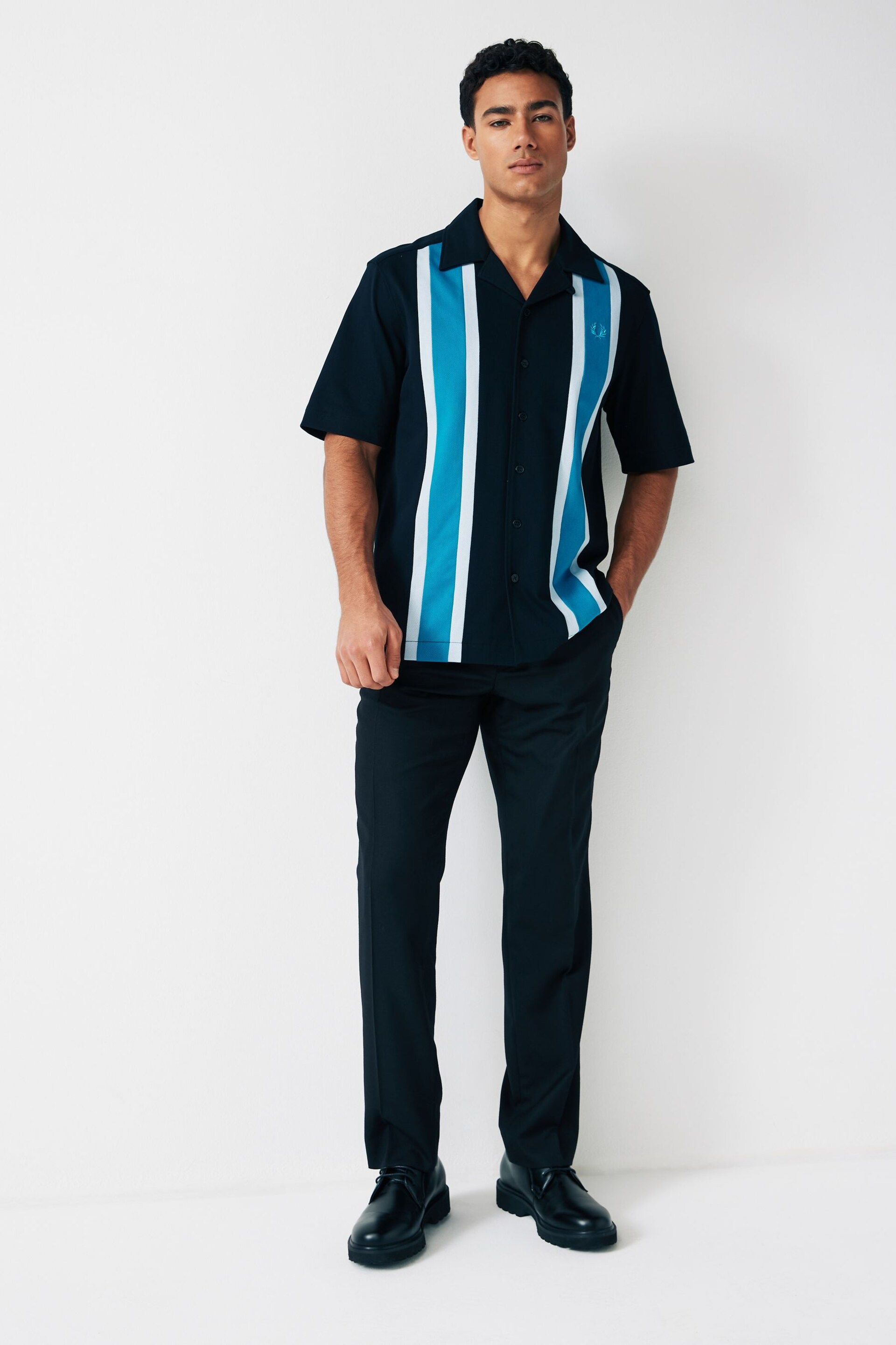 Fred Perry Panel Short Sleeve Resort Black Shirt - Image 2 of 5