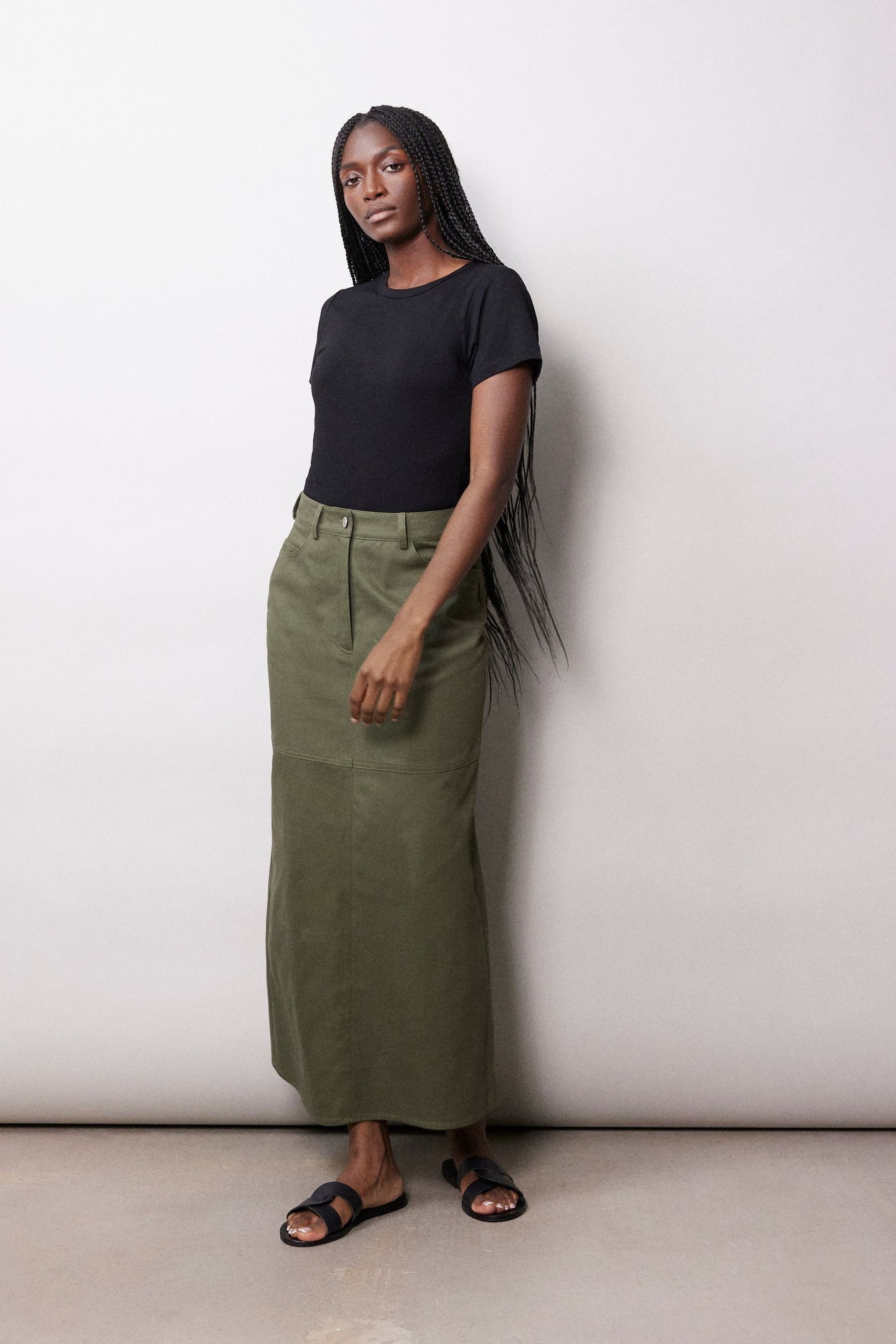 Green cotton midi skirt online