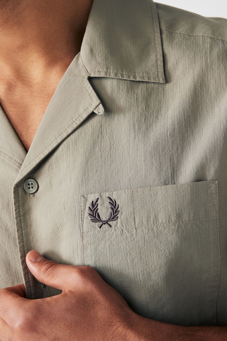 Fred Perry Beige Crepe Textured Short Sleeve Resort Shirt - Image 4 of 4