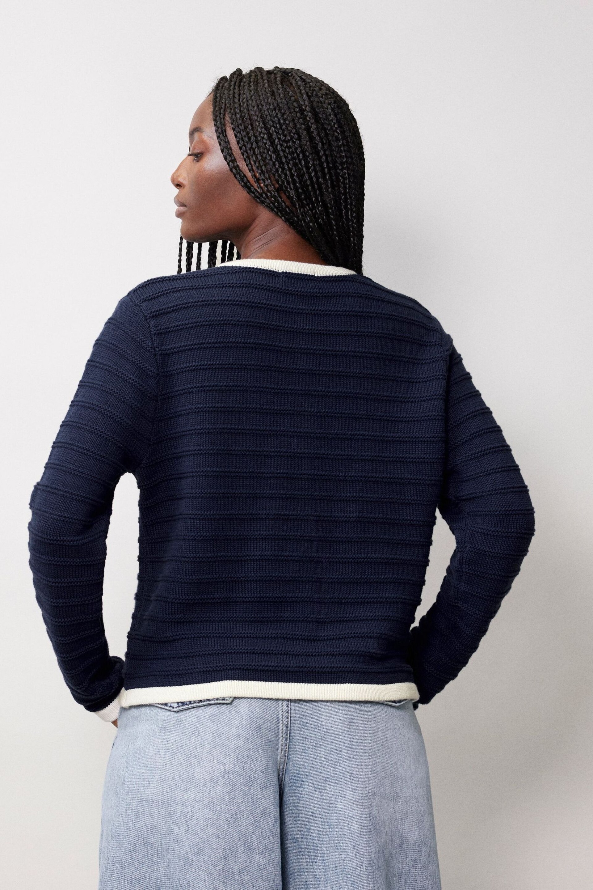Albaray Blue Knitted Contrast Trim Cardigan - Image 2 of 4
