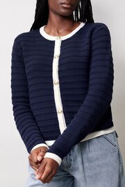 Albaray Blue Knitted Contrast Trim Cardigan - Image 3 of 4