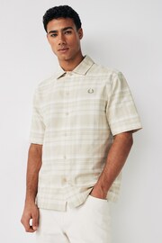 Fred Perry Oatmeal Tartan Check Short Sleeve Beach Shirt - Image 1 of 4