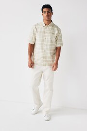 Fred Perry Oatmeal Tartan Check Short Sleeve Beach Shirt - Image 2 of 4