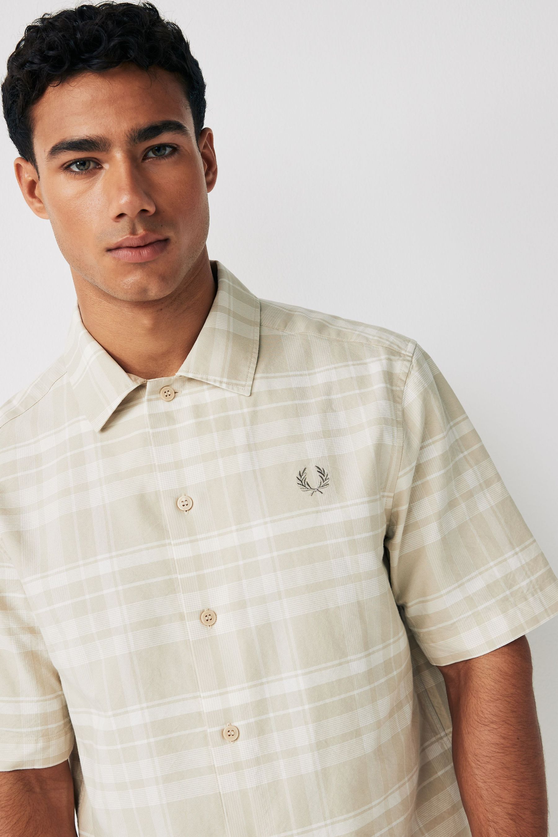 Buy Fred Perry Oatmeal Tartan Check Short Sleeve Beach Shirt from Next Luxembourg