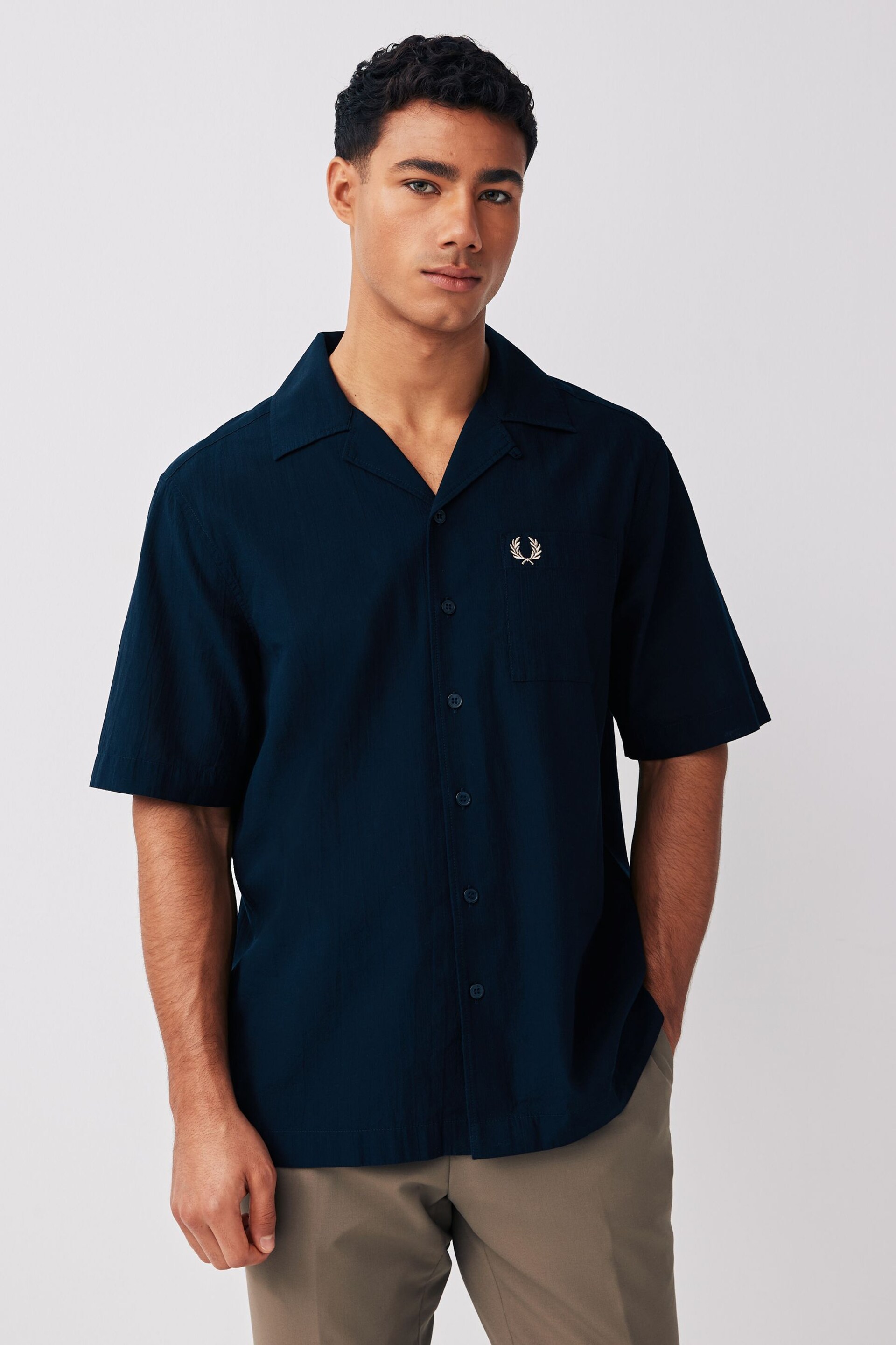 Fred Perry Crepe Cotton Textured Short Sleeve Resort Shirt - Image 1 of 5