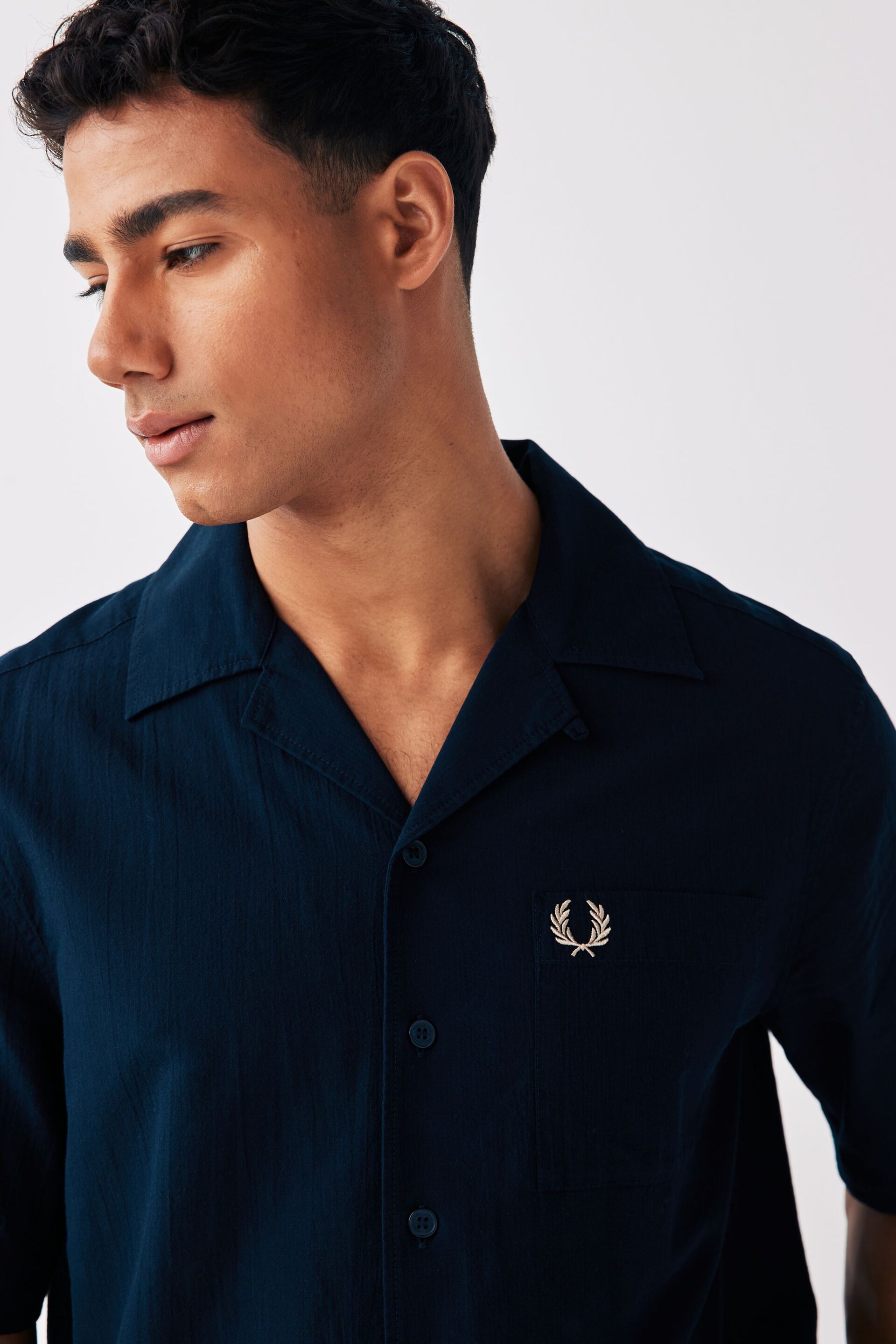 Fred Perry Crepe Cotton Textured Short Sleeve Resort Shirt - Image 3 of 5