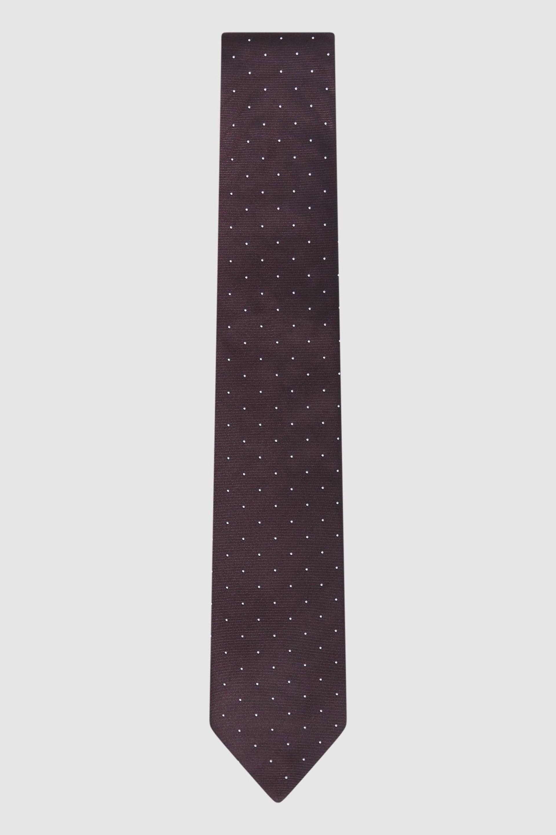 Reiss Burgundy Liam Polka Dot Silk Tie - Image 1 of 5