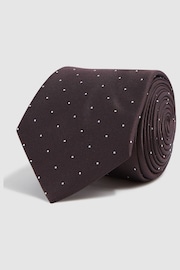 Reiss Burgundy Liam Polka Dot Silk Tie - Image 3 of 5