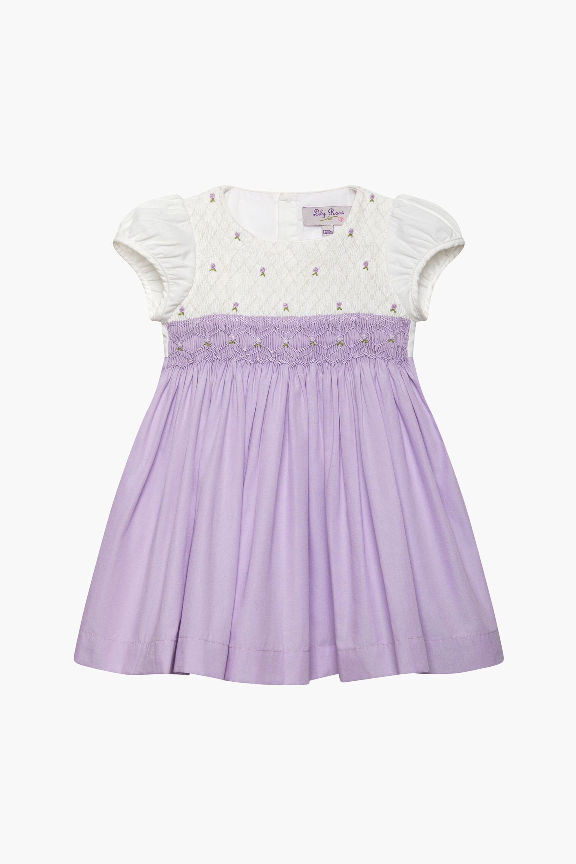 Trotters London Purple Little Rose Hand Smocked Cotton Dress - Image 2 of 4
