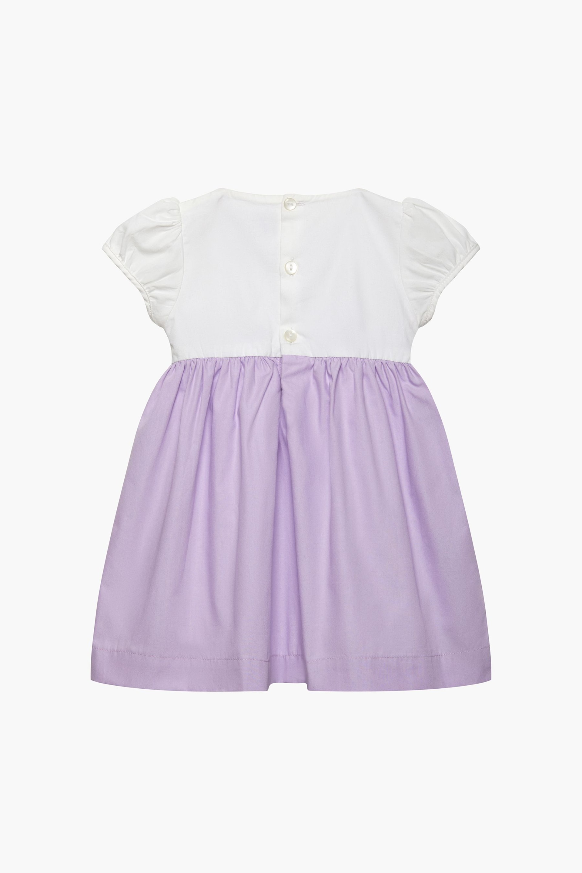 Trotters London Purple Little Rose Hand Smocked Cotton Dress - Image 3 of 4