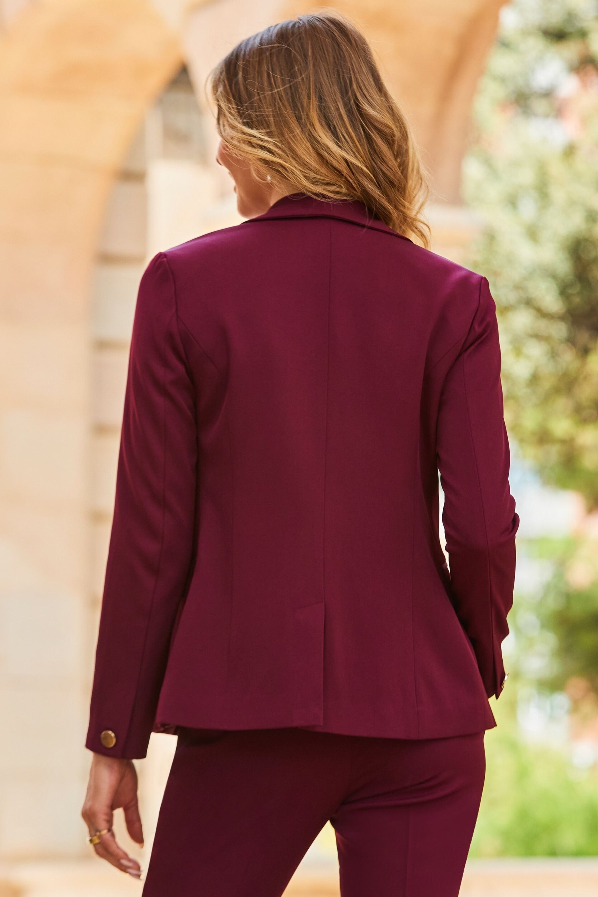 Sosandar Burgandy Shawl Collar Blazer - Image 2 of 5