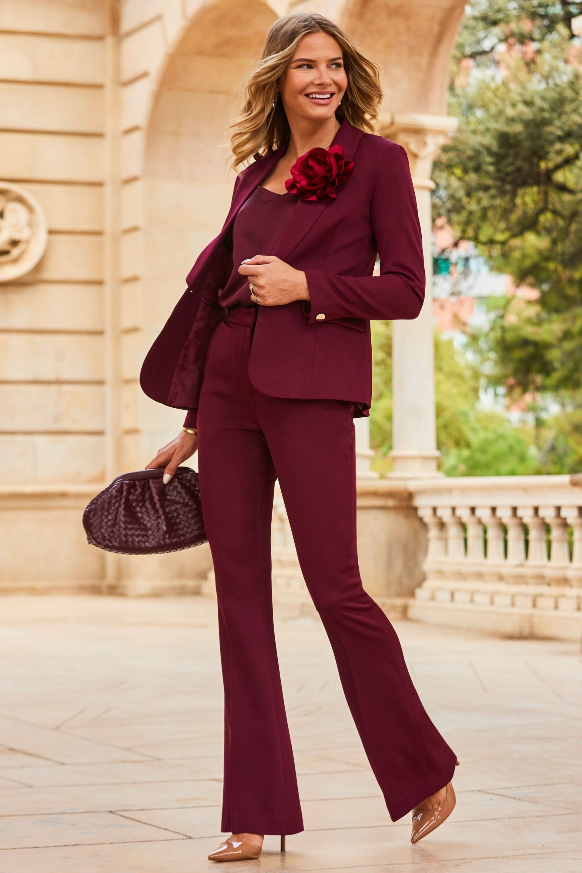 Sosandar Burgandy Shawl Collar Blazer - Image 4 of 5