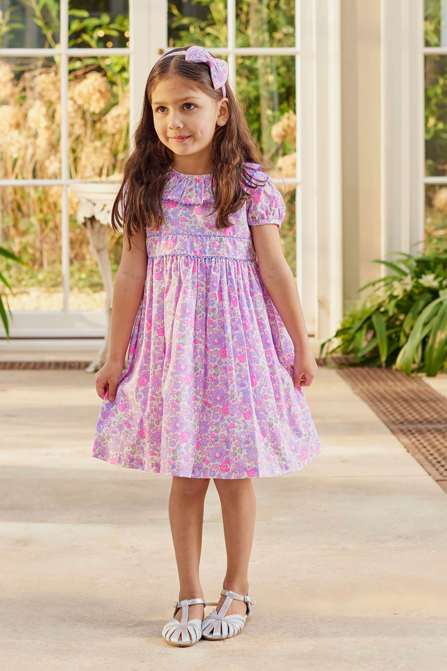 Trotters London Purple Liberty Print Betsy Ric Rac 100 Cotton Party Dress