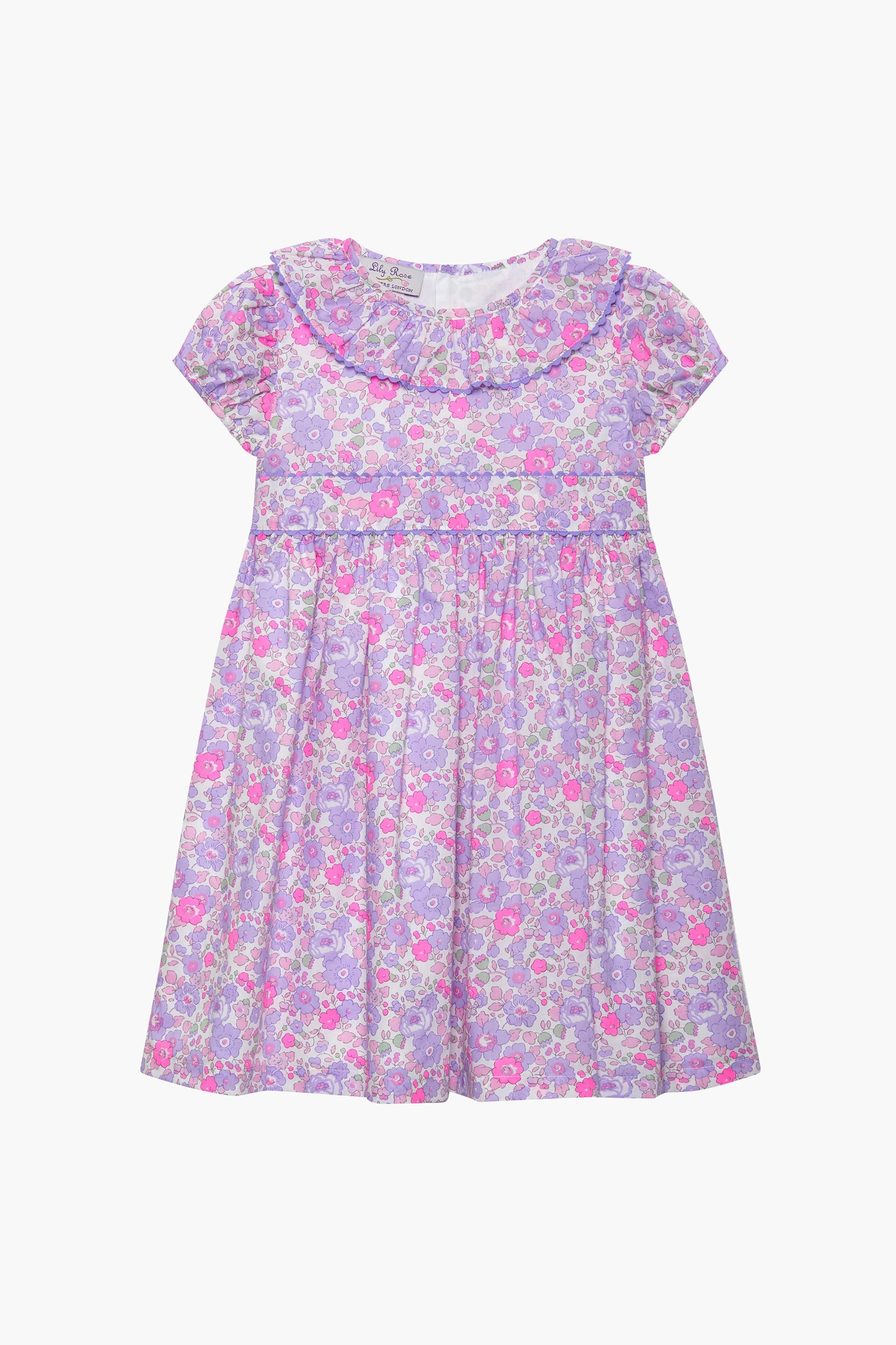Trotters London Purple Liberty Print Betsy Ric Rac Cotton Party Dress - Image 4 of 6