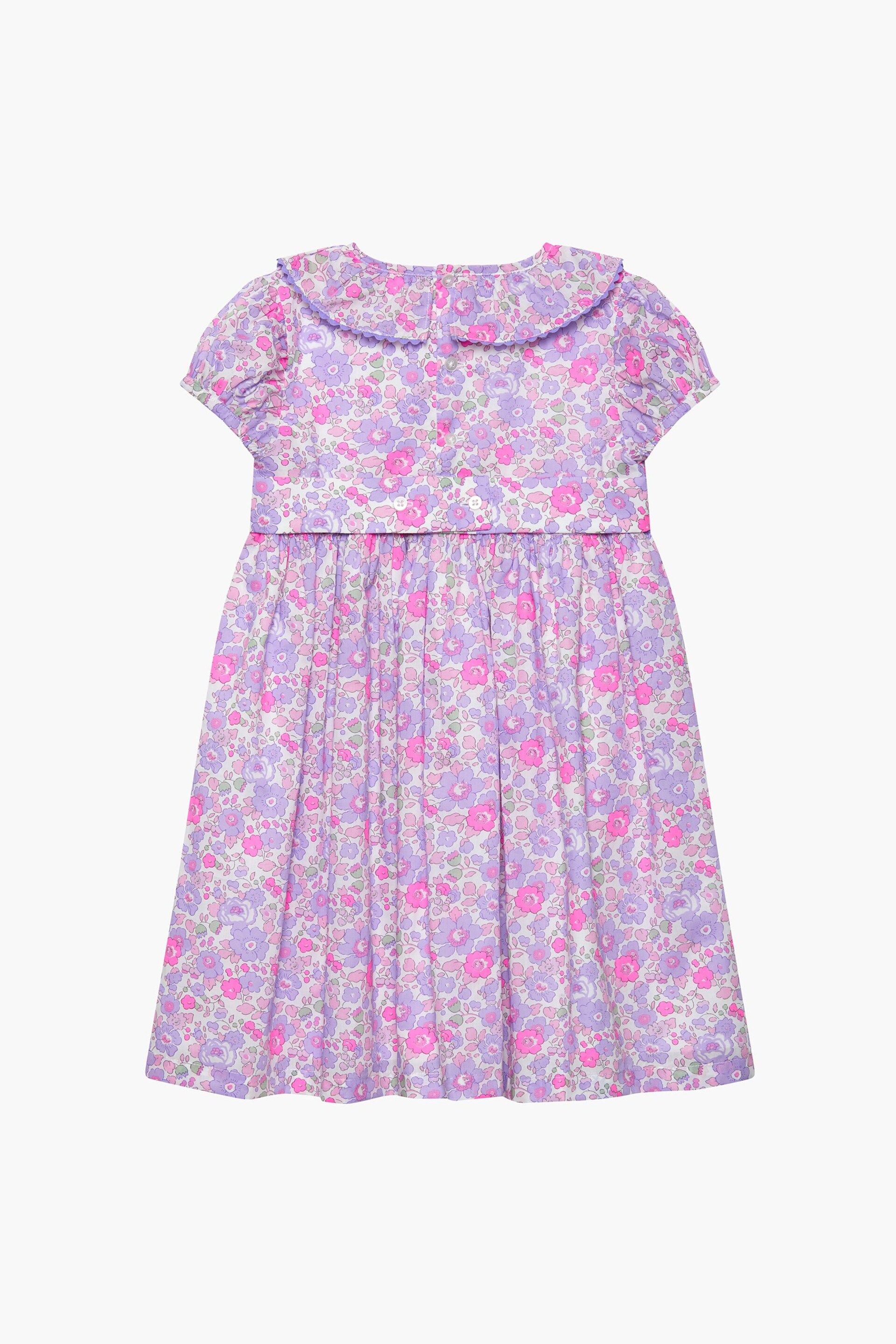 Trotters London Purple Liberty Print Betsy Ric Rac Cotton Party Dress - Image 5 of 6