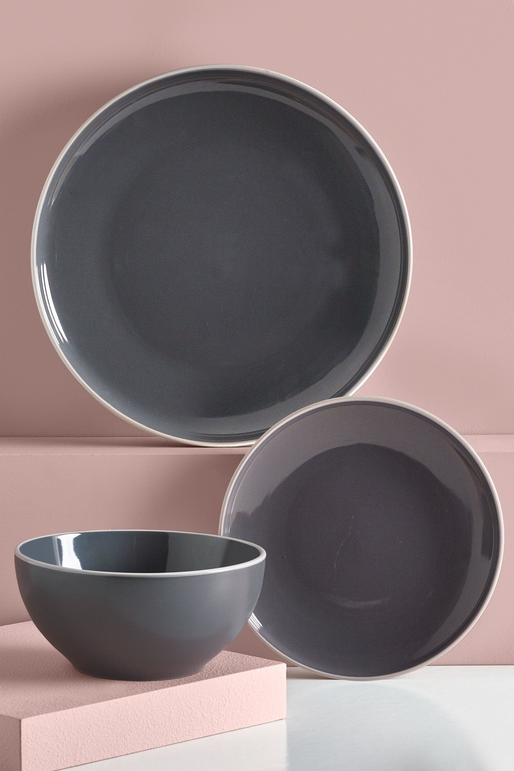 12 Piece Charcoal Grey Warwick Dinner Set