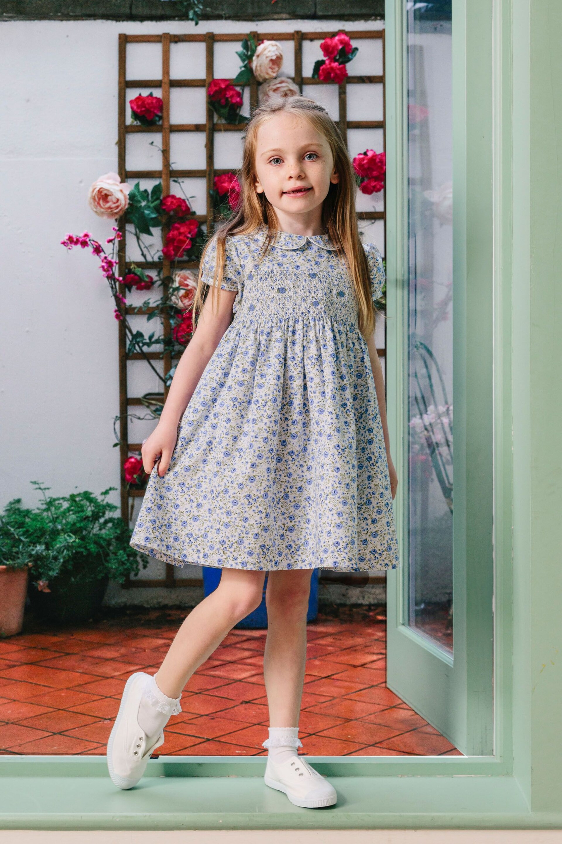 Trotters London Rose Catherine Rose Smocked Cotton Dress - Image 1 of 7