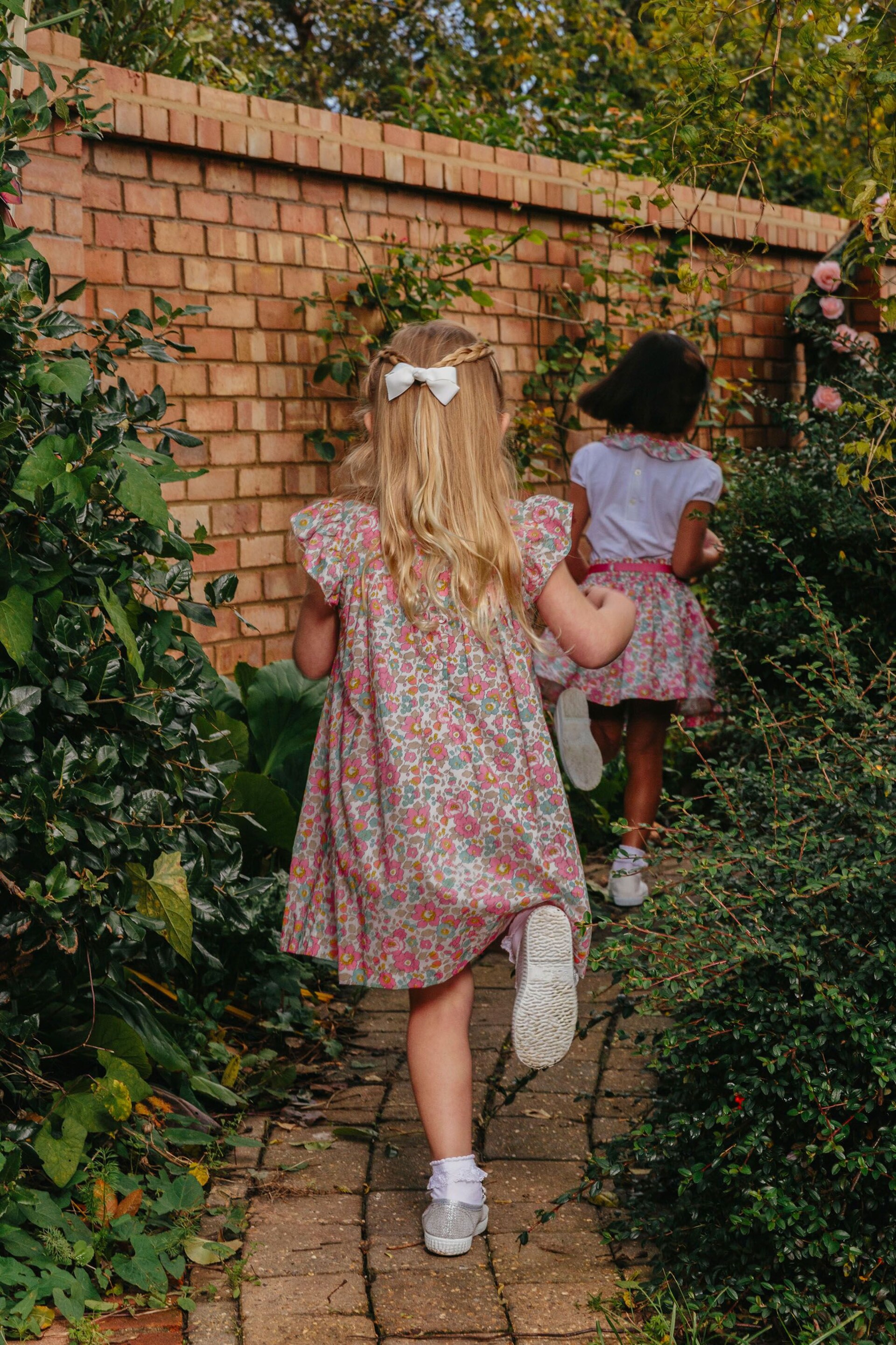 Trotters London Pink Liberty Print Coral Betsy Cotton Ruffle Dress - Image 2 of 6