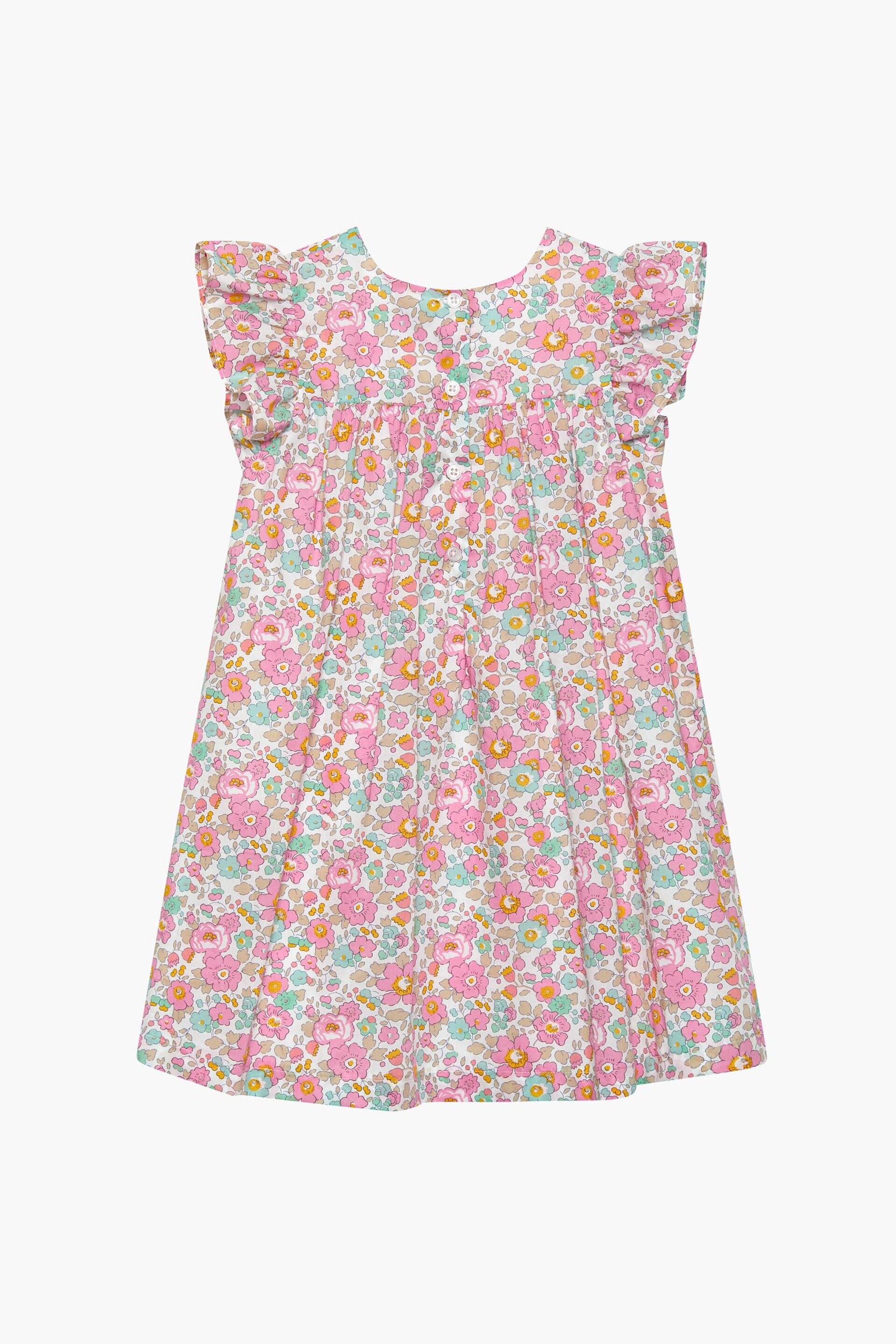 Trotters London Pink Liberty Print Coral Betsy Cotton Ruffle Dress - Image 5 of 6