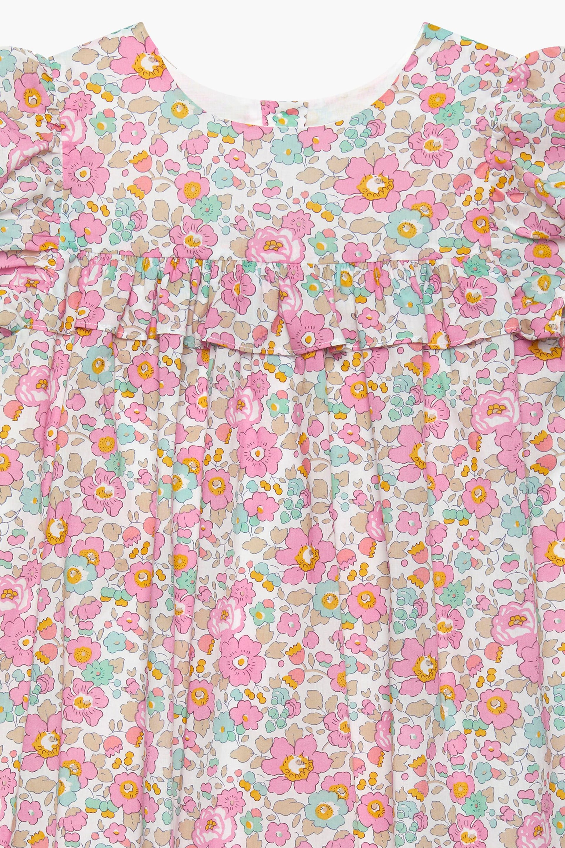 Trotters London Pink Liberty Print Coral Betsy Cotton Ruffle Dress - Image 6 of 6