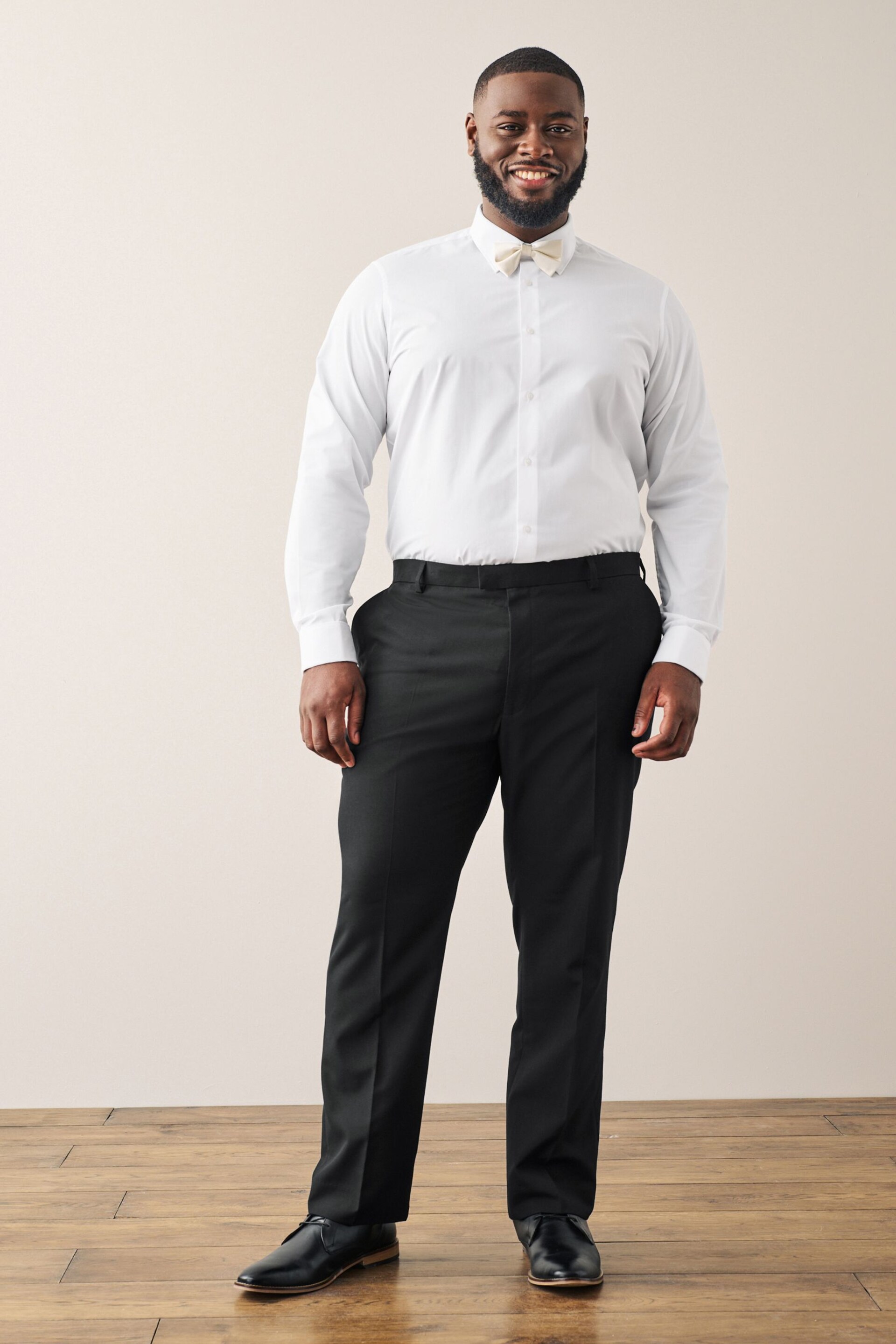 Black Regular Fit Tuxedo Suit Trousers with Tape Detail - Image 2 of 3