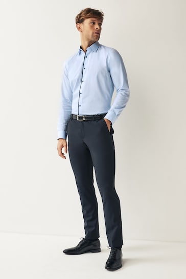 Blue Slim Fit Trimmed Formal Shirt