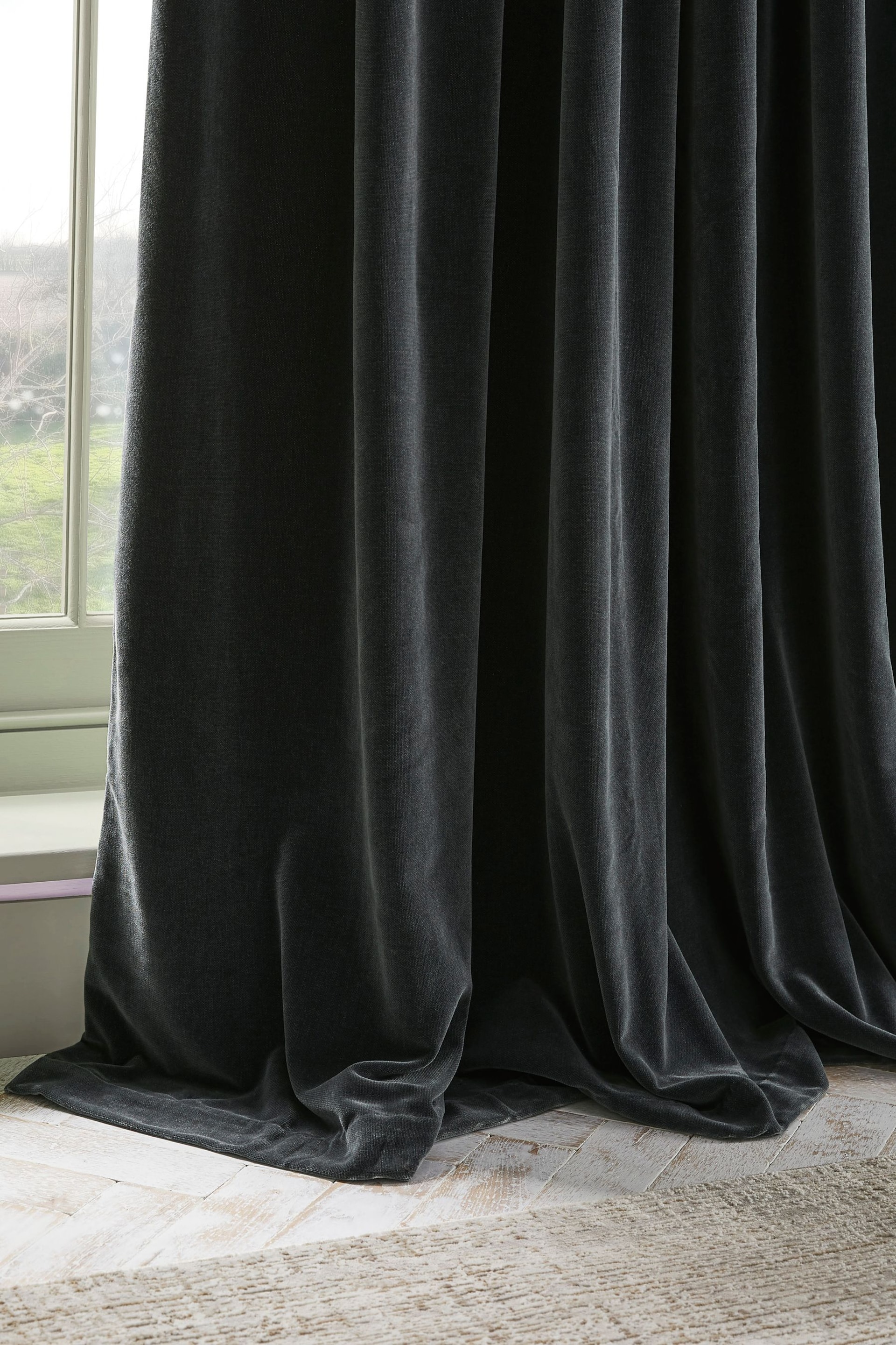Slate Blue Sumptuous Velvet Hidden Tab Top Lined Curtains - Image 3 of 5
