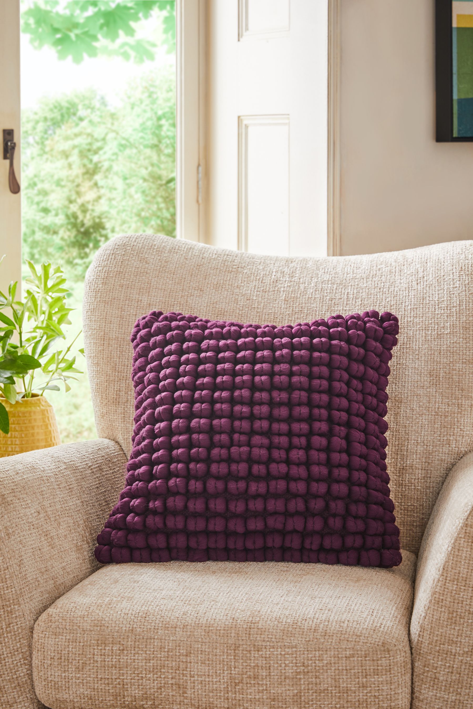 Buy Purple 43 x 43 Global Bobble Cushion from Next Luxembourg