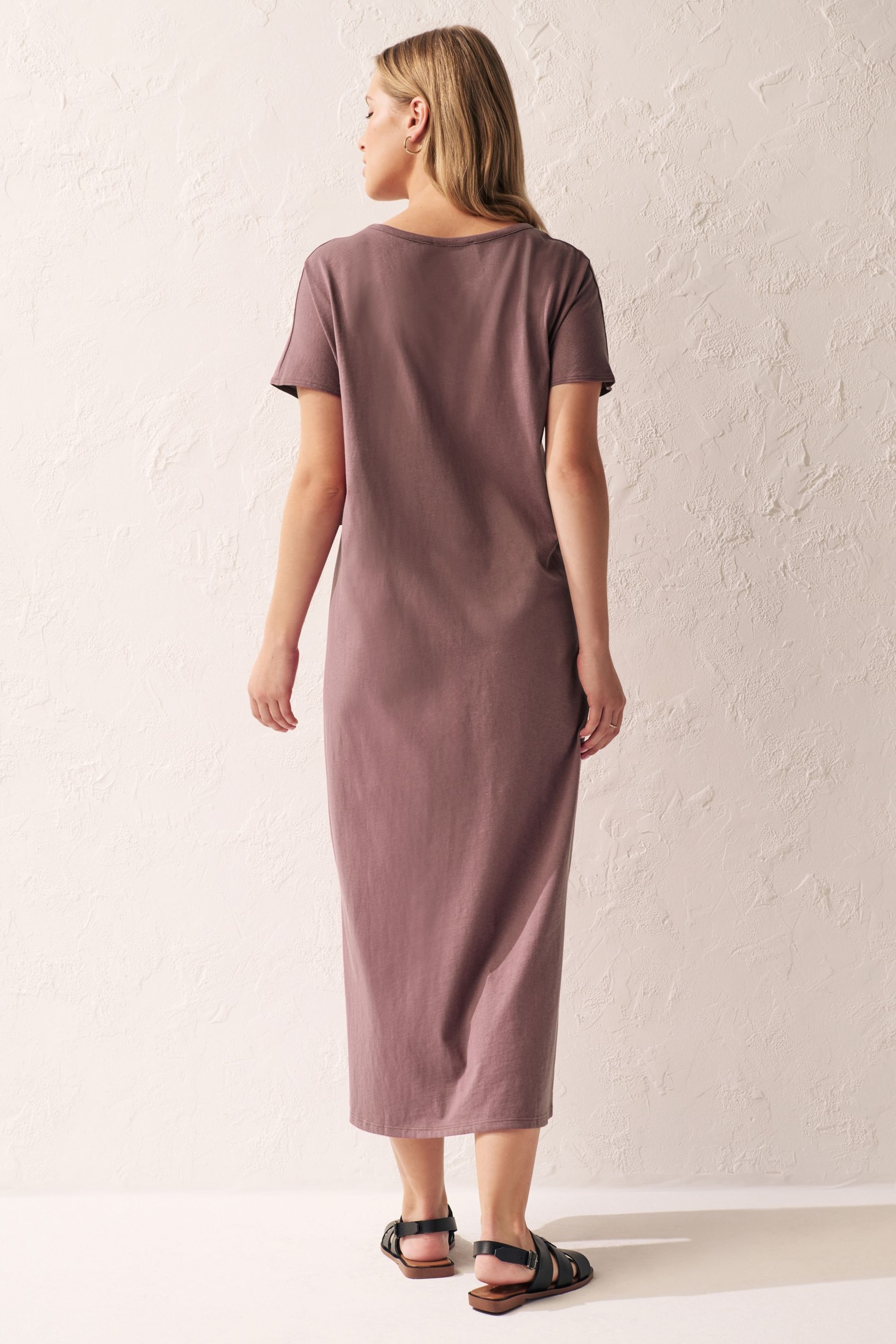 Mauve Purple Twist Short Sleeved T-Shirt Summer Dress - Image 4 of 6
