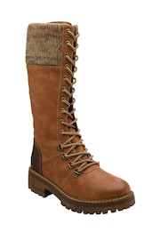 Lotus Brown Zip-Up Knee High Boots - Image 1 of 4