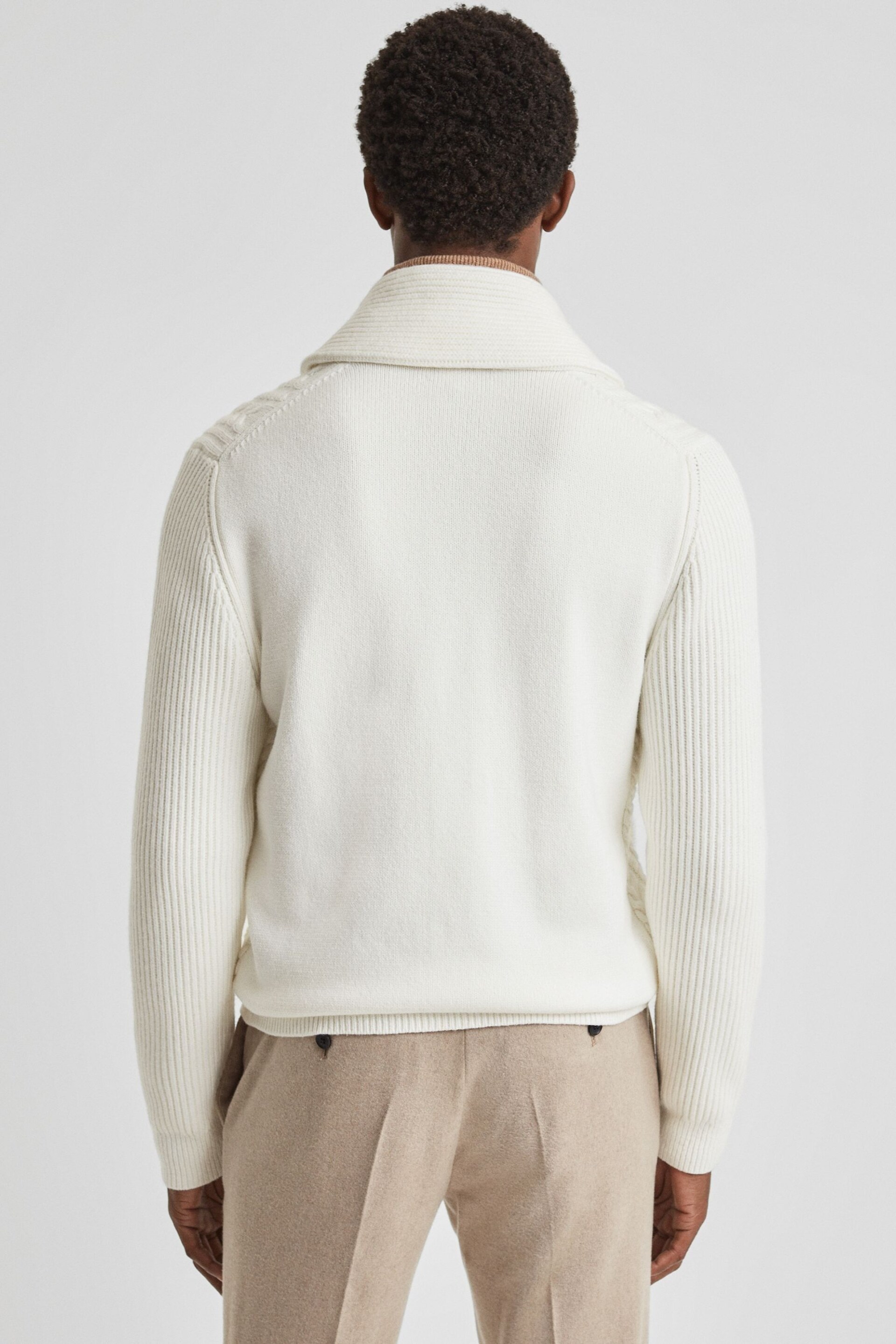 Reiss Ecru Ashbury Cable Knitted Cardigan - Image 6 of 6