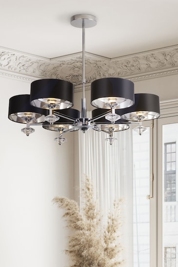 Searchlight Chrome Rose Chrome Black 6Lt Pendant Ceiling Light