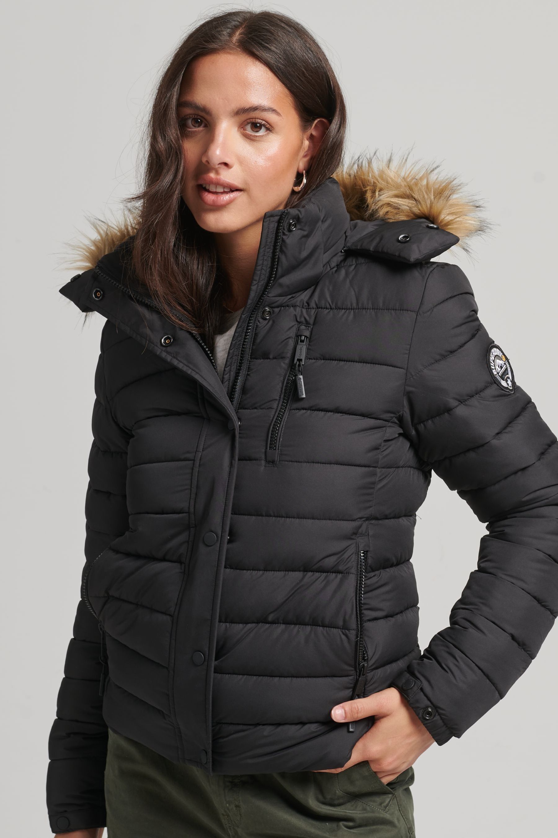 Buy Superdry Black Classic Faux Fur Fuji Padded Jacket from Next Luxembourg