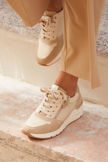Linzi Nude Luca Lace-Up Trainers With Side Zip Detail