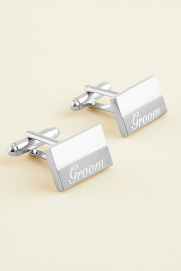 Silver Tone Groom Engraved Wedding Cufflinks