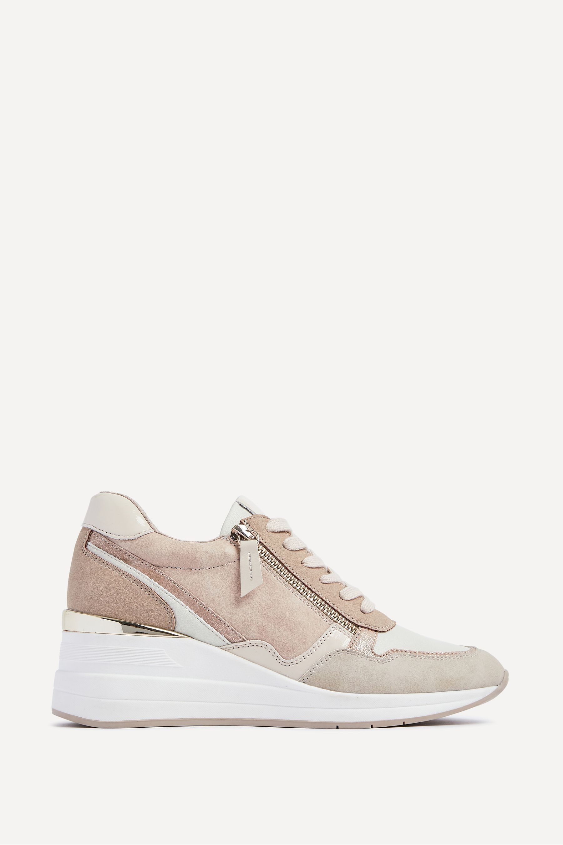 Linzi Nude Aylin Colour Block Wedge Trainers With Zip Detail