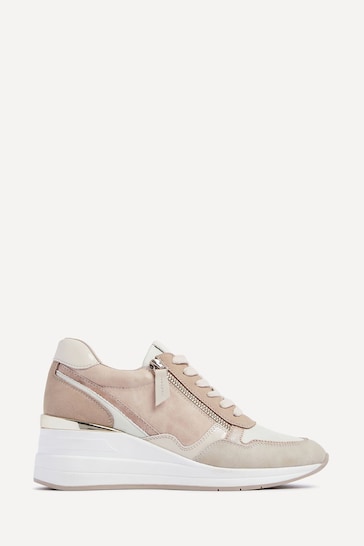 Linzi Nude Aylin Colour Block Wedge Trainers With Zip Detail