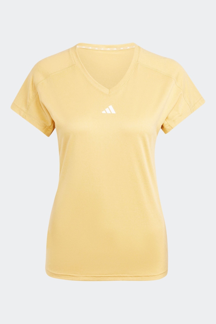 adidas Brown Aeroready Train Essentials Minimal Branding V-Neck T-Shirt - Image 6 of 6