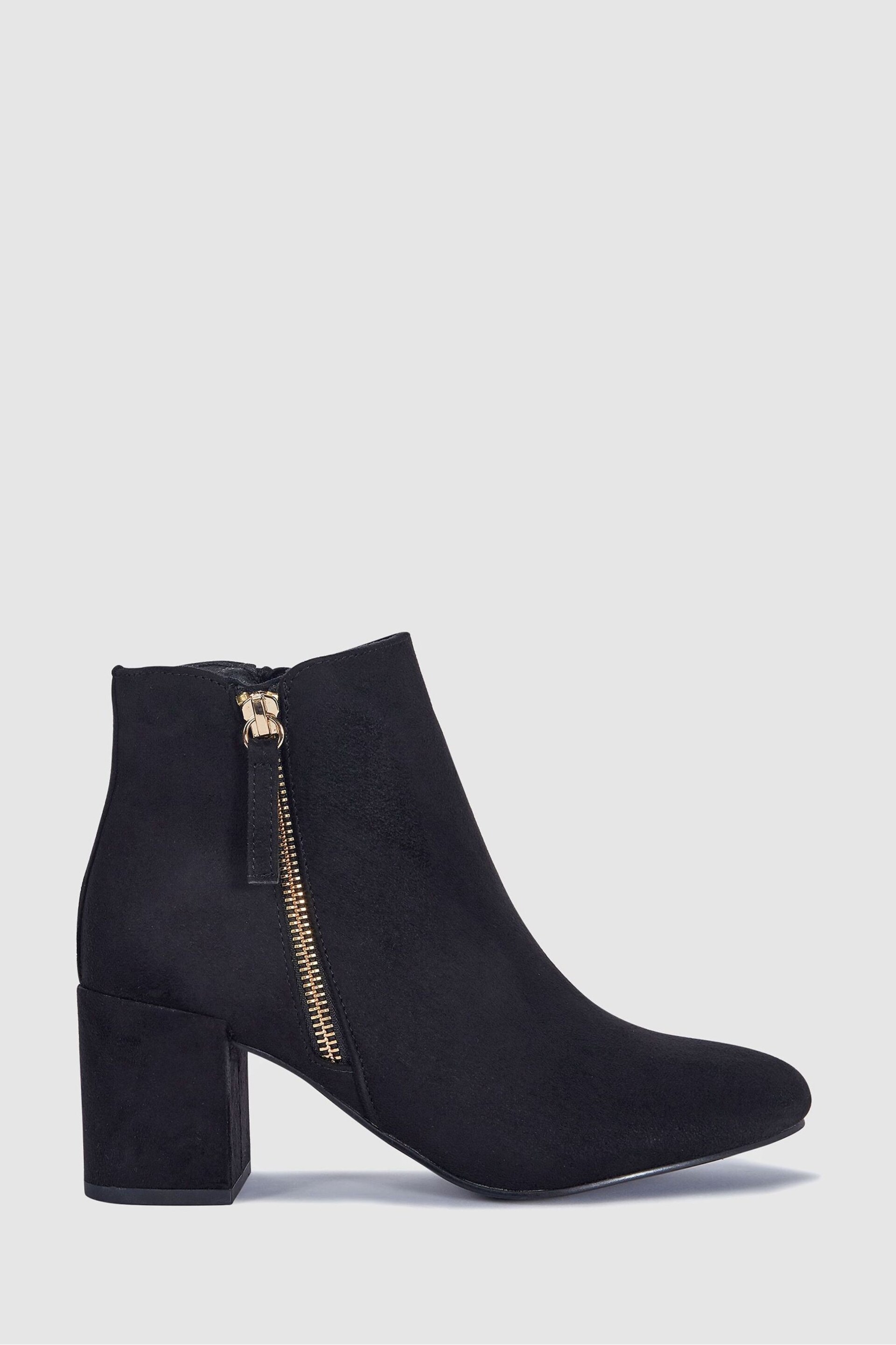 Novo Black Wide Fit Wide Fit Davion Block Heel Zip Detail Ankle Boots - Image 2 of 4