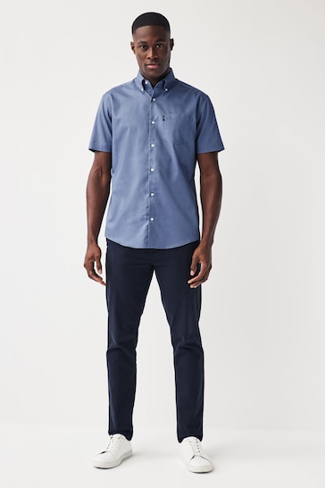 Cornflower Blue Regular Fit Short Sleeve Easy Iron Button Down Oxford Shirt